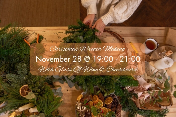 Festive Christmas Door Wreath Making Workshop With Glass Of Wine & Cheeseboard